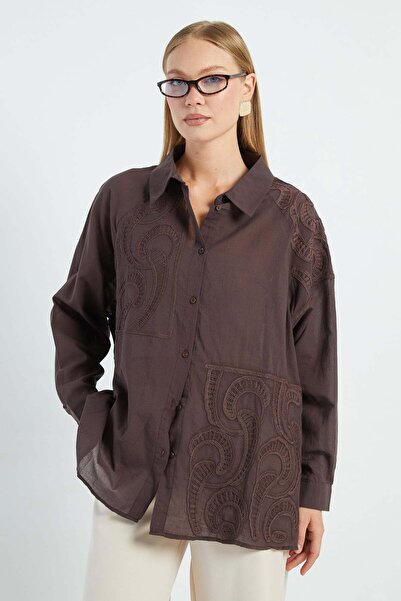 Fulla Moda Embroidered Semi-Transparent Casual Shirt
