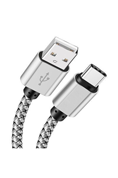 Choice كابل شحن USB A إلى Type C أبيض بطول 2 متر، كابل بيانات نايلون سريع الش...