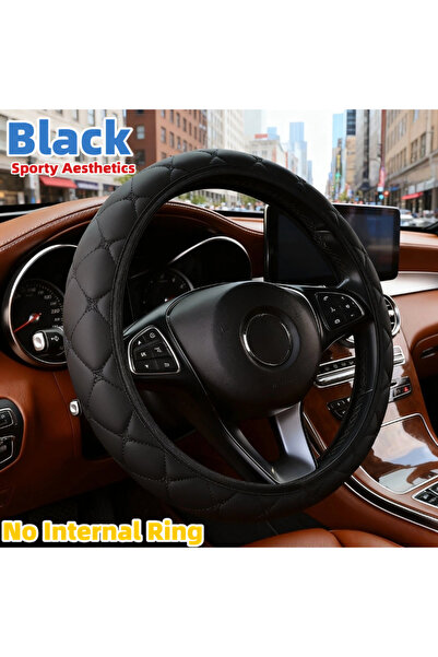 Choice3 Black Leather Star Texture No Inner Ring Car Steering Wheel Cover Fou...