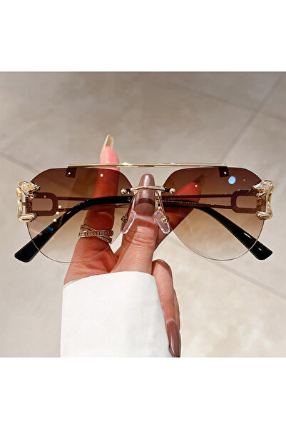 Choice golden 1330-c3 tea KAMMPT Vintage Rimless Men Sunglasses Trendy Pilot ...