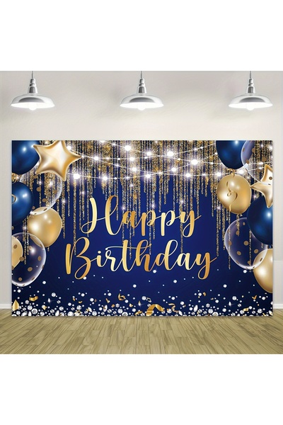 Choice4 180x230cm MULTI Shimmering Navy & Royal Blue Birthday Background, Gol...