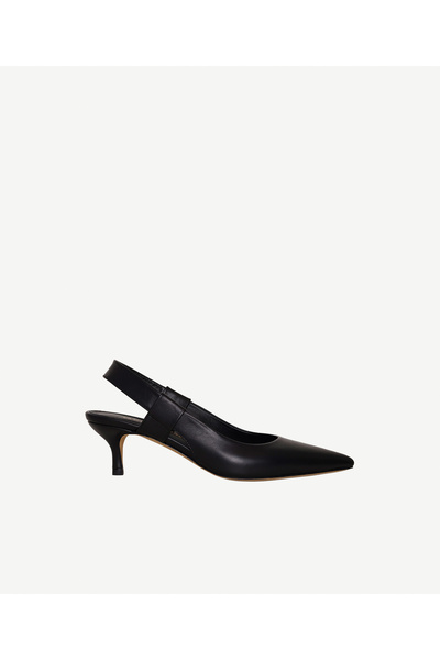 Yargıcı Open Back Pointed Toe Leather Heeled Shoes