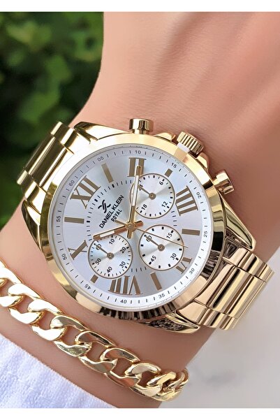 Daniel Klein Original Big Case Waterproof Women Wristwatch Gold Color Steel C...