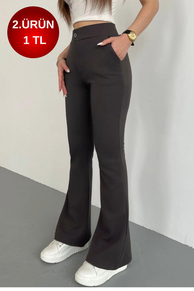 BİKELİFE Women's High Waist Lycra Stretchy Flared Leg Fabric Pants