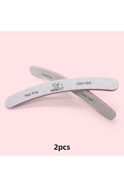 Choice 2pcs 2/5/10/25Pcs Grey Nail File Curved Shape 100/180 Grit Double Side...