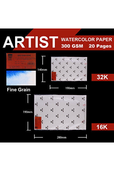 Choice Artist Fine Grain Baohong 20pcs 100% Cotton Artist Watercolor Drawing ...