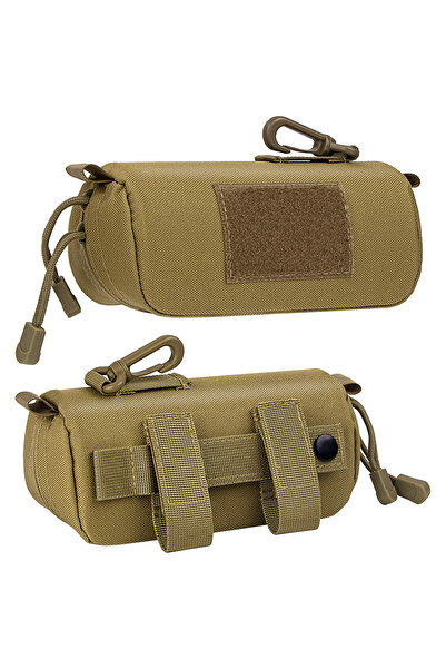 Choice Tan Tactical MOLLE Sunglass Case Semi-Hard Shell Eyewear Pouch with Cl...