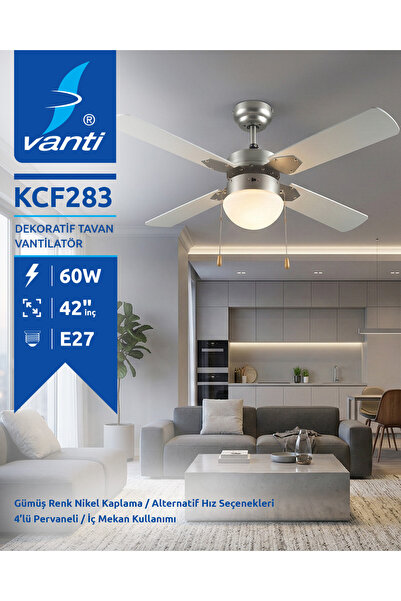 Vanti 4 Kanatlı Metal Dekoratif Tavan Vantilatörü 60W KCF283