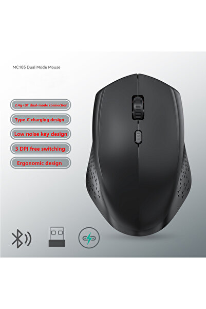 Choice4 black Dual Mode Wireless Type-C Rechargeable 1600 DPI Mouse Ergonomic...