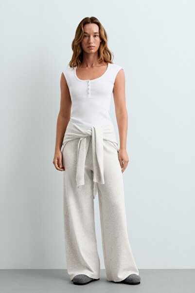 Oysho Pamuklu modal rib detaylı kolsuz T-shirt