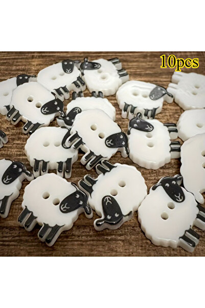 Choice1 10pcs 1/10 sheep-shaped resin buttons with black eyes and ears, fluff...