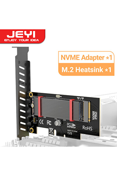 JEYI Black PCIe to NVMe Adapter With Aluminum SSD Heatsink Cooler, 64Gbps M.2...