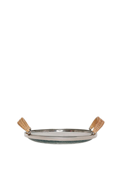 Yargıcı Rattan Saplı Cam Yuvarlak Servis Tabağı(33x28x10 Cm)