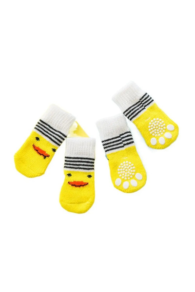 Choice S yellow duck 4Pcs Pet Cat Dog Floor Anti-slip Socks Autumn Winter War...
