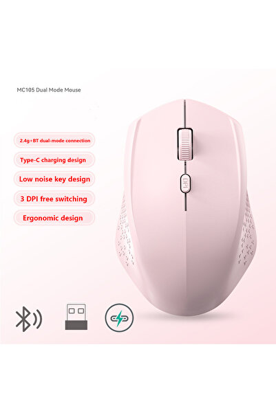 Choice Pink Dual Mode Wireless Type-C Rechargeable 1600 DPI Mouse Ergonomics ...