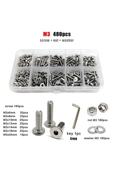 Choice M3 480 قطعة 1 صندوق M1.6 M2 M2.5 M3 M4 M5 M6 M8 304 الفولاذ المقاوم لل...