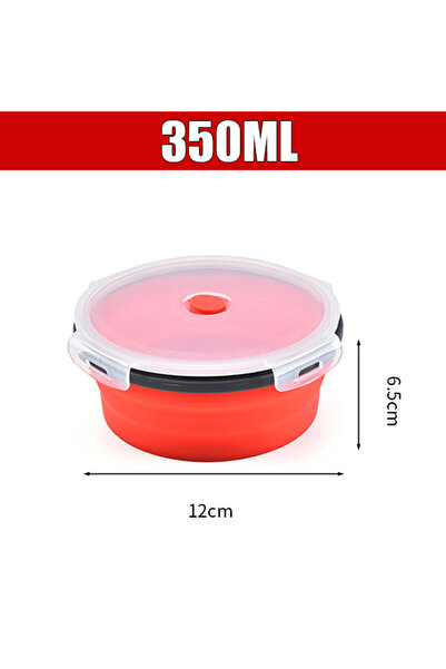 Choice Red-350ml Round Silicone Folding Lunch Box Microwave Folding Bowl Port...