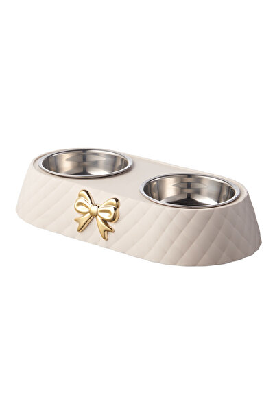 Choice white Pet Supplies Bow-tie Bowknot Cats Food Bowl PP Base Dog Bowl Sta...