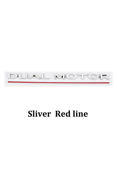 choice2 sliver red 3D Logo DUAL MOTOR Underlined Letters Emblem For Tesla Mod...