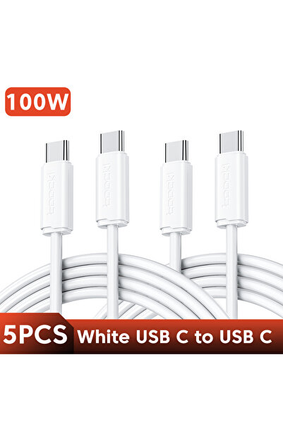 Toocki 1m 5PCS 100W White 5Pack USB C to USB C Cable PD 100W/60W Fast Chargin...