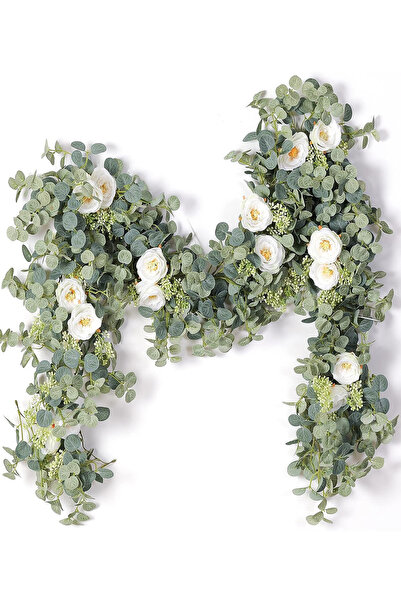 Choice White 1pc 5.9FT Artificial Eucalyptus Vine Fake Rose Flowers Gypsophil...
