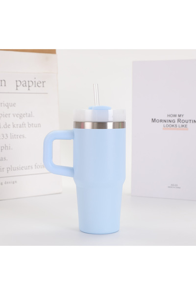 Choice 14oz Light Blue 14oz Car Mug with Handle Double-layer Vacuum Coffee Cu...