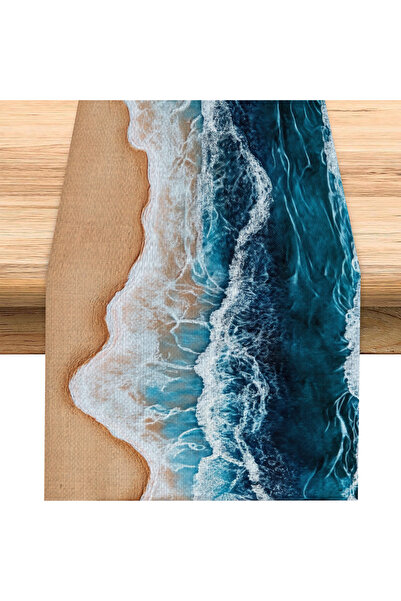 Choice 33X275Cm A 1 Piece of Beach-Themed Table Runner with Ocean Waves and B...