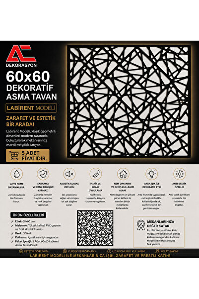 AC DEKOR Dekoratif Asma Tavan Labirent 60x60 Led Uyumlu (5 adet)