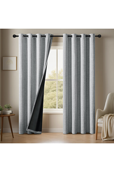 Choice3 Grommet Top W132cmxH213cm 2PC Dark Grey 2PC plain linen solid color 1...