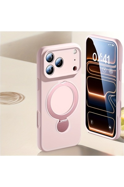 Choice58 iPhone 16 Pro Max Pink 360° Rotate Fold Magnetic Ring Stand Phone Ca...