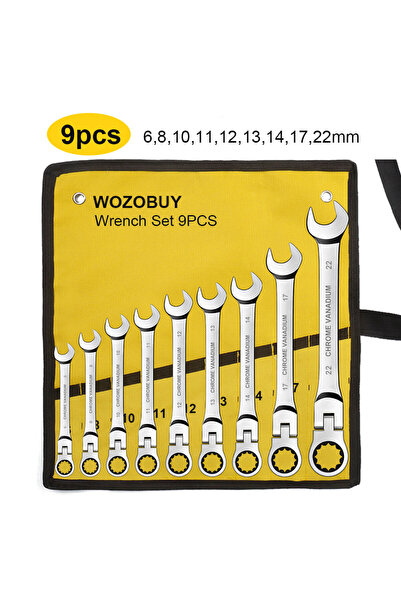Choice 9 pcs Ratcheting Combination Wrench Set, 6-22mm Metric Flex Head Ratch...