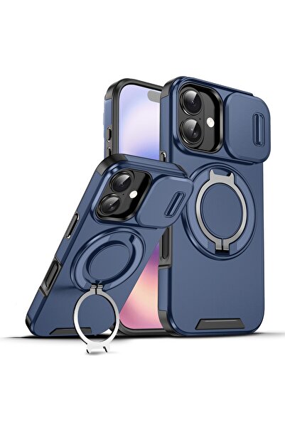 Choice82 iPhone17 Pro Blue Luxury Heavy Duty Armor Magnetic Bracket Case for ...