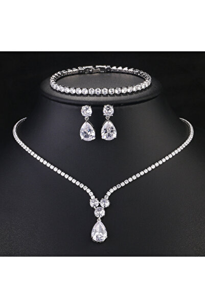 Choice White 3pcs ZAKOL Luxury Clear Water Drop Zircon Jewelry Set for Women ...