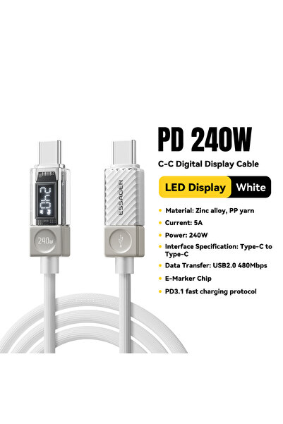 essager 1m 240W C To C White 240W USB C Cable for iPhone 17 16 15 Plus Pro Ma...