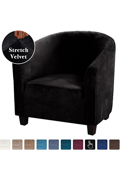 Choice Black High Stretch Sofa Cover Velvet Tub Chair Cover Skid Resistance F...