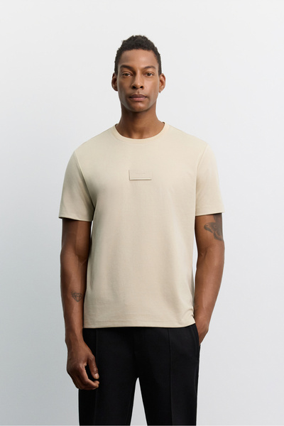 Avva Men's Beige Crew Neck Cotton Easy-Iron Regular Fit T-Shirt A62Y1022