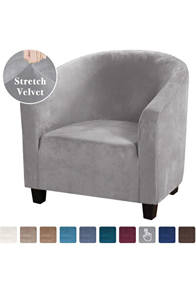 Choice Light Grey High Stretch Sofa Cover Velvet Tub Chair Cover Skid Resista...