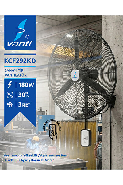 Vanti Duvar Tipi Kumandalı Sanayi Vantilatör 180W KCF292KD