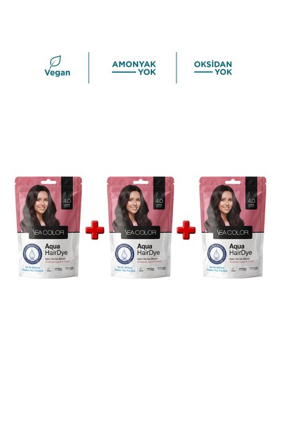 Sea Color 3'lü Aqua Hair Dye Suyla Aktifleşen Toz Saç Boyası 4.0 Kahve
