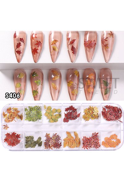 Choice S406 12 Grids Autumn Faux Maple Leaves Nail Sequins Set Simulated Fall...