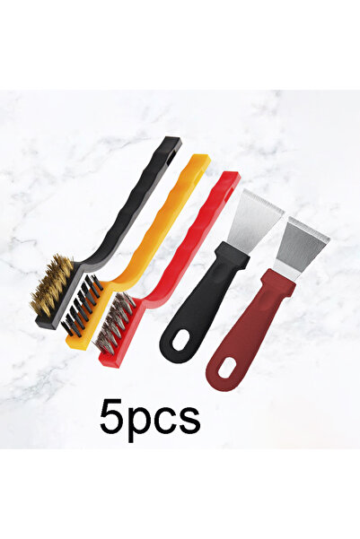 Choice Chocolate 5-Piece Kitchen Cleaning Brush Set with Gas Stove Scraper an...