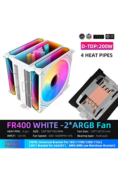 Choice5 مبرد معالج Metalfish FR400-A-White-2FAN بتقنية A-RGB، مزود بـ 4 أنابي...