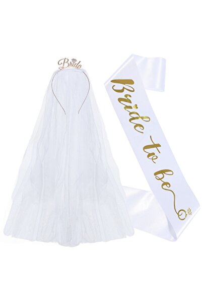 Choice Gold Set of 3pcs Bride To Be Sash Tiara Headband and Veil for Bridal S...