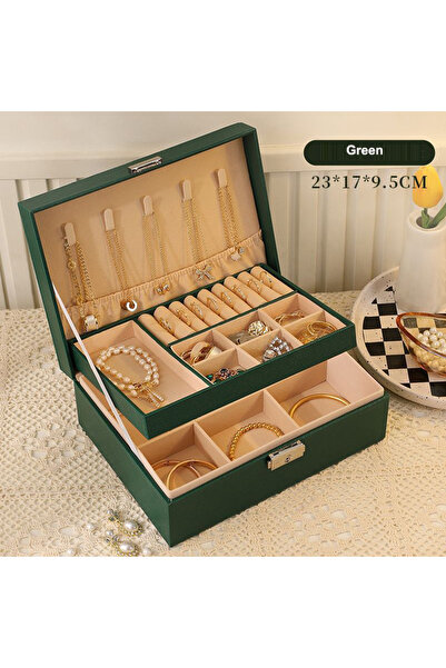 Choice 2 Layers Green VANSIHO Classic Luxury Multi-Functional Jewelry Box Lar...
