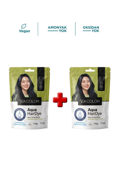 Sea Color 2'li Aqua Hair Dye Suyla Aktifleşen Toz Saç Boyası 1.1 Mavi Siyah