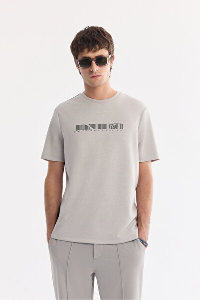 Avva Men's Gray Crew Neck Printed Bi-Stretch Interlock Regular Fit T-Shirt A6...