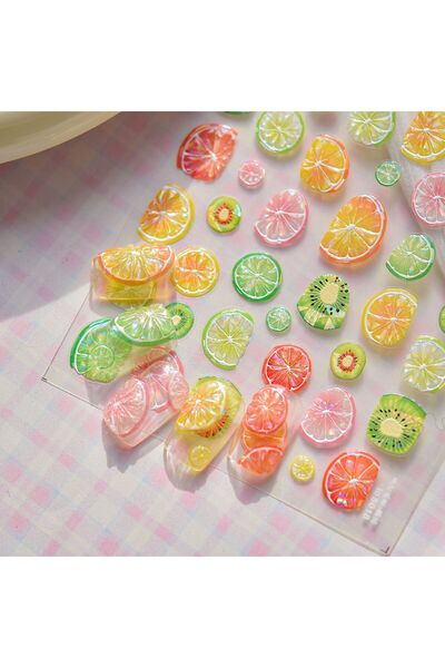 Choice1 1pcs Colored Lemon Jelly Nail Stickers 5D Sweet Fruits Cartoon Calw B...