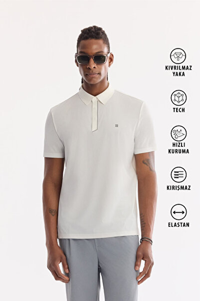 Avva Men's White Non-Curling Polo Collar Non-Wrinkle Quick-Dry Technical Fabr...