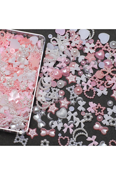 Choice White and pink 1 Box Nail accessories 3d Nail Charm Resin Love Bow Pen...