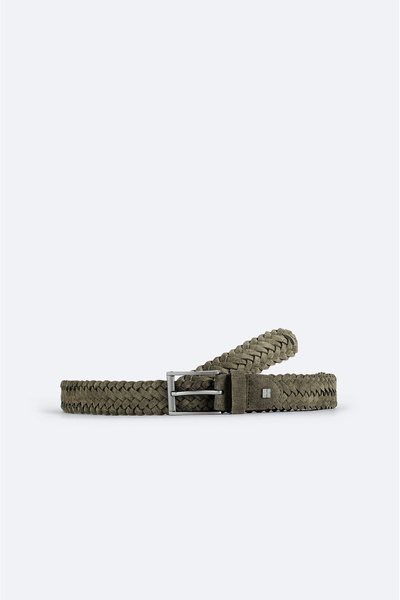 Avva Men's Khaki 100% Leather Braided Classic Buckle Belt B009304